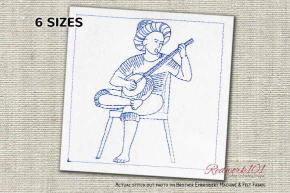 Banjo Player Redwork Design